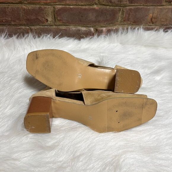Tan Faux Suede Women’s Peep Toe Block Heel Shoe Size 12 - Picture 6 of 11